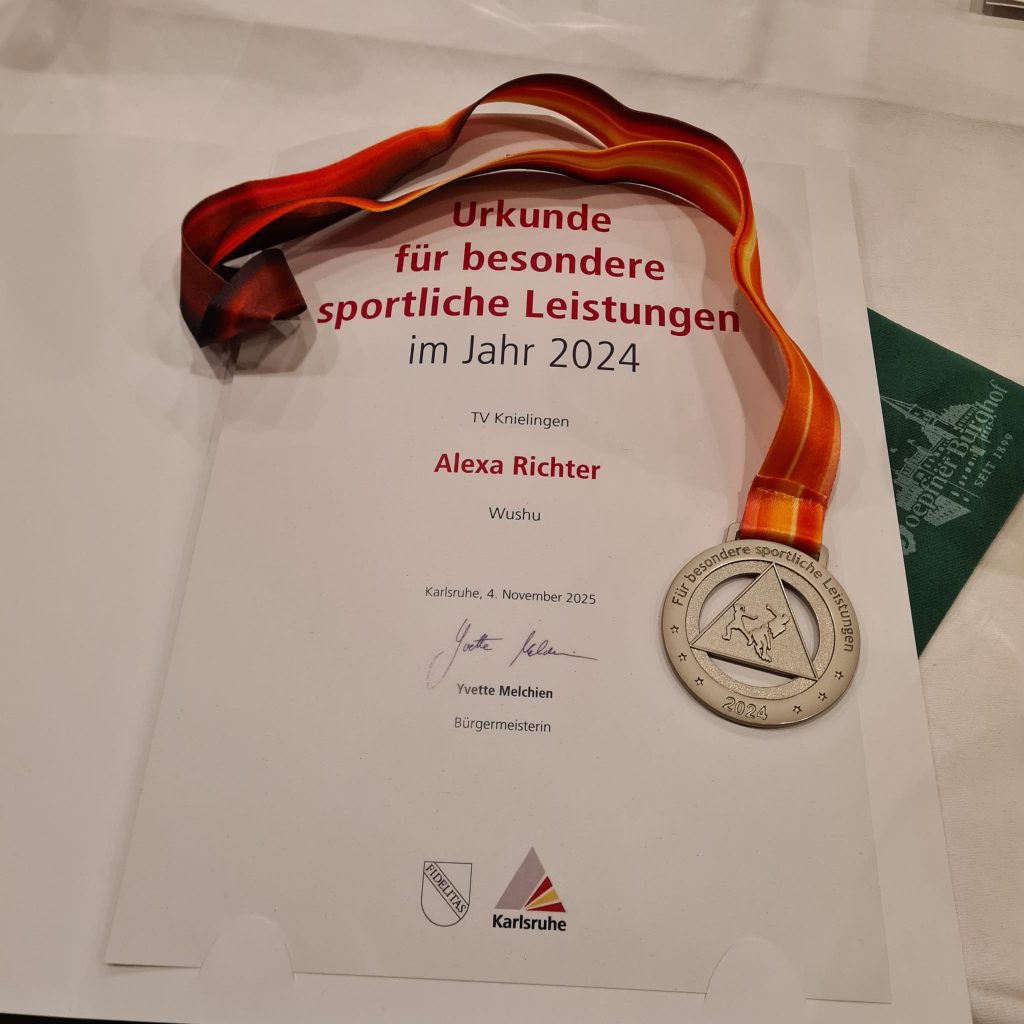 Jugendsport-Ehrung 2025 der Stadt Karlsruhe – TV Knielingen Abteilung Wushu Urkunde